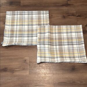 Elegant Plaid Accent Pillow Covers - Gray, Cream & Yellow. 18" x 18"